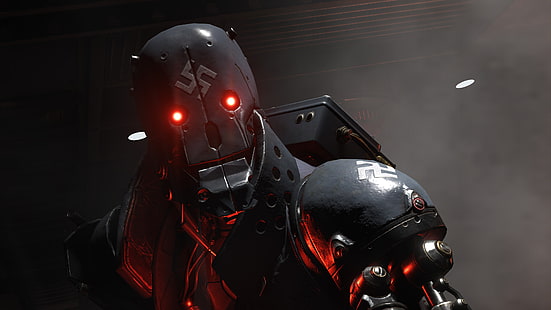 karakter robot hitam dan merah, Wolfenstein II: The New Colossus, Terminator, 4K, Wallpaper HD HD wallpaper