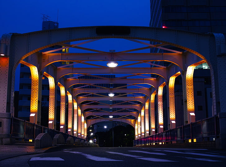 Toyomi Bashi Bridge, Japan, gray steel bridge, City, tokyo, japan, bridge, toyomi, HD wallpaper