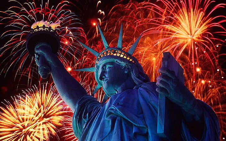 Statue de la liberté et feux d'artifice la nuit États-Unis d'Amérique Papier peint de bureau Hd pour téléphones mobiles 1920 × 1200, Fond d'écran HD