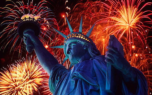 Statue de la liberté et feux d'artifice la nuit États-Unis d'Amérique Papier peint de bureau Hd pour téléphones mobiles 1920 × 1200, Fond d'écran HD HD wallpaper