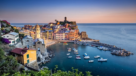 mer, côte, Vernazza, Ligurie, baie, La Spezia, Italie, Cinque Terre, Europe, Mer ligure, Fond d'écran HD HD wallpaper