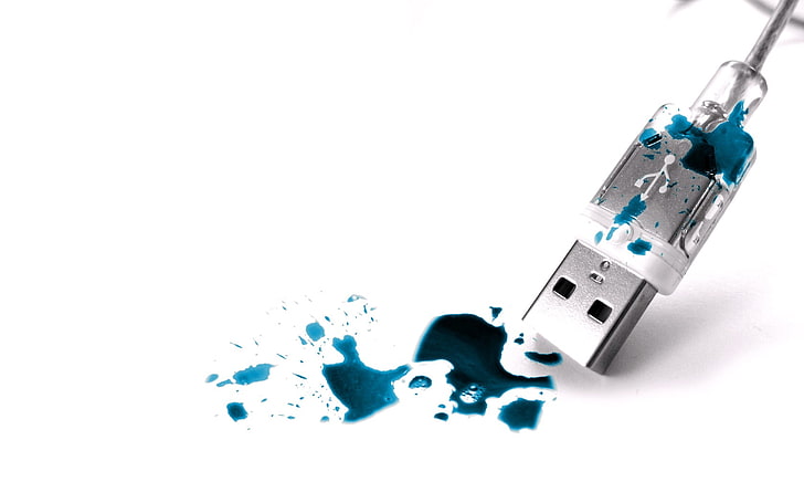 blue and gray flash drive, USB, technology, HD wallpaper