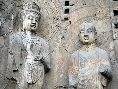 estátuas de dois homens, grutas de longman, caverna, estátuas, pedra, arquitetura, HD papel de parede HD wallpaper