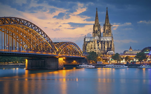 Градове, Кьолн, Мост, Катедрала, Град, Германия, HD тапет HD wallpaper