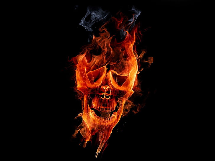 fire, skull, tagme, HD wallpaper