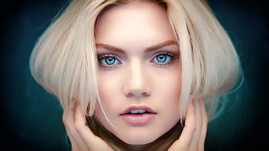 cara, Martina Dimitrova, rubia, ojos azules, mujeres, primer plano, retrato, modelo, Fondo de pantalla HD HD wallpaper