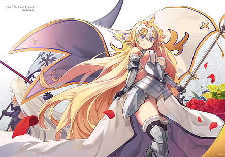 Fate/Grand Order, Jeanne d'Arc, Jeanne d'arc alter, armor, weapon, spear, flowers, Fate Series, HD wallpaper HD wallpaper