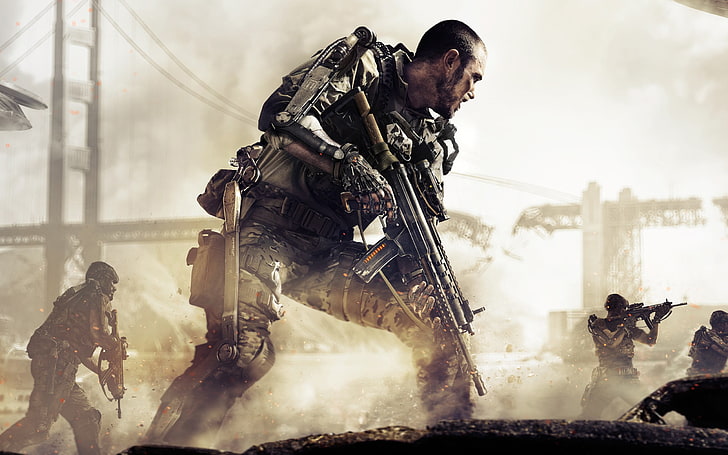 homem segurando papel de parede de arma de rifle, Call of Duty: Advanced Warfare, videogames, personagens de videogame, Call of Duty, HD papel de parede