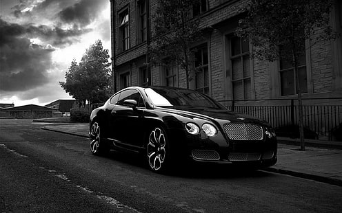 Bentley Continental GT, Siyah Araba, Tek Renkli, Soğuk, bentley continental gt, siyah araba, siyah beyaz, soğuk, HD masaüstü duvar kağıdı HD wallpaper