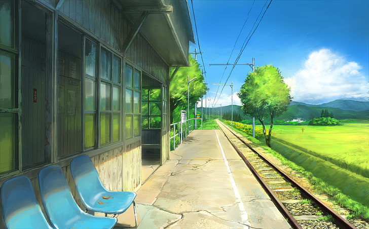 anime, paysage, train, Fond d'écran HD