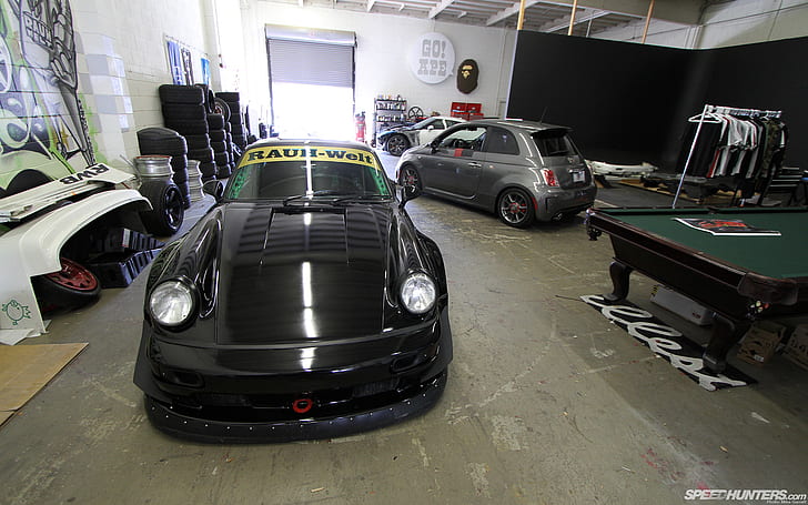 Porsche Rauh-Welt Garage HD, черный porsche cayman s, автомобили, porsche, гараж, рант, раух, HD обои