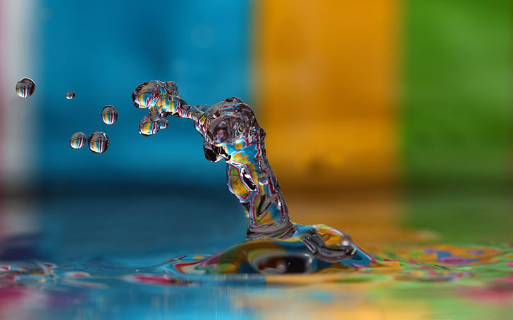 Colorful water splash-Abstract HD Wallpaper, drops of water, HD wallpaper
