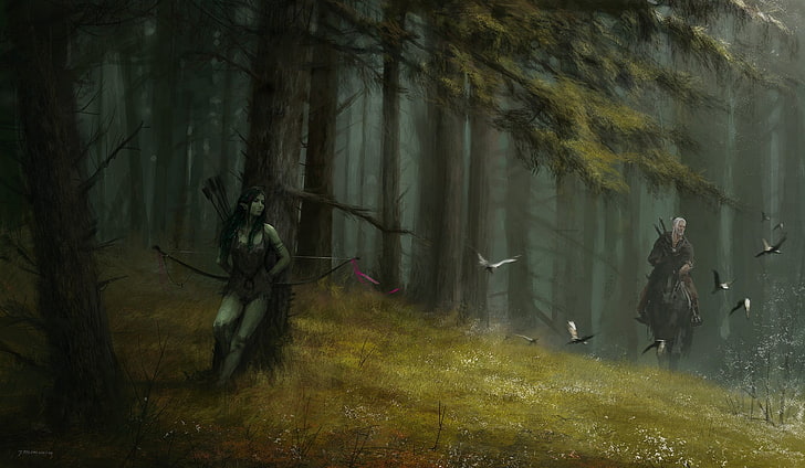 arte de fantasía, bosque, The Witcher, The Witcher 3: Wild Hunt, Fondo de pantalla HD
