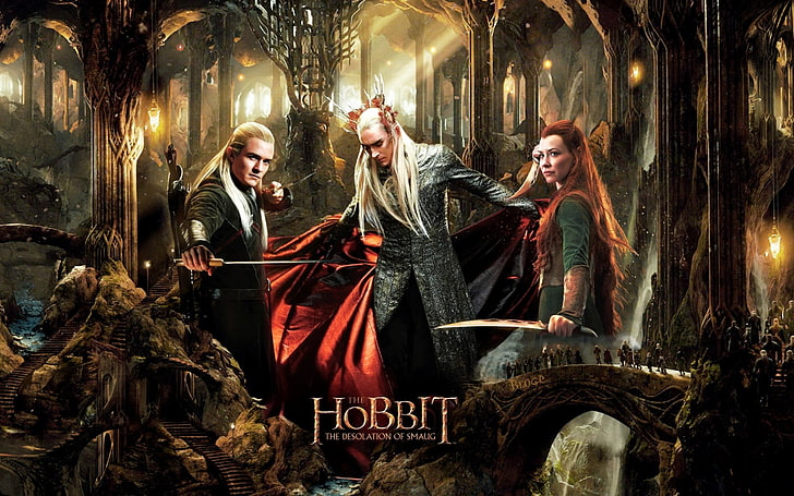Poster The Hobbit, The Hobbit, film, Legolas, Orlando Bloom, Tauriel, The Hobbit: The Desolation of Smaug, Lee Pace, Thranduil, elf, Wallpaper HD