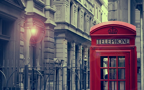 Лондон Vintage телефонна кабина, червена Лондон телефонна кабина, Лондон, телефон, кабина, реколта, червена, свят, HD тапет HD wallpaper
