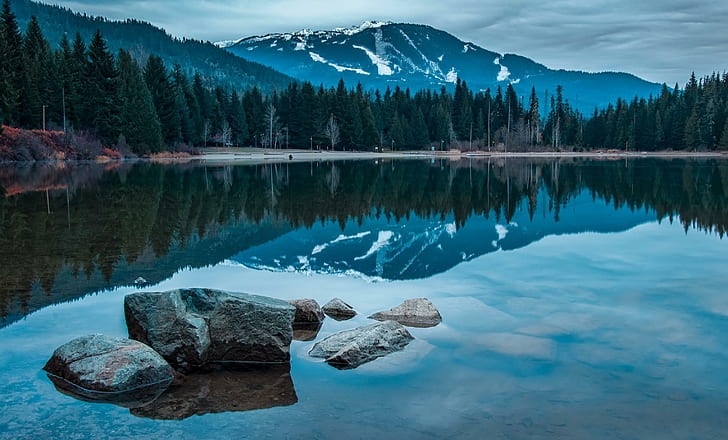 lake, rocks, mountains, reflection, lake, rocks, mountains, reflection, HD wallpaper