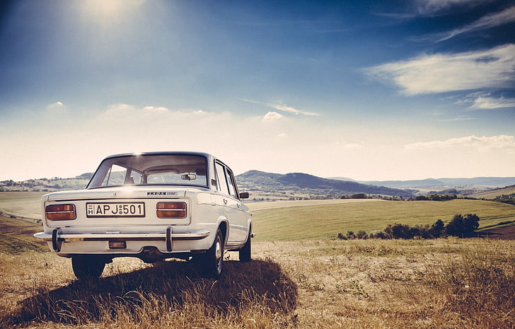 white sedan, Classic, Landscape, Lada, 2103, HD wallpaper