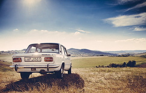 biały sedan, Classic, Landscape, Lada, 2103, Tapety HD HD wallpaper