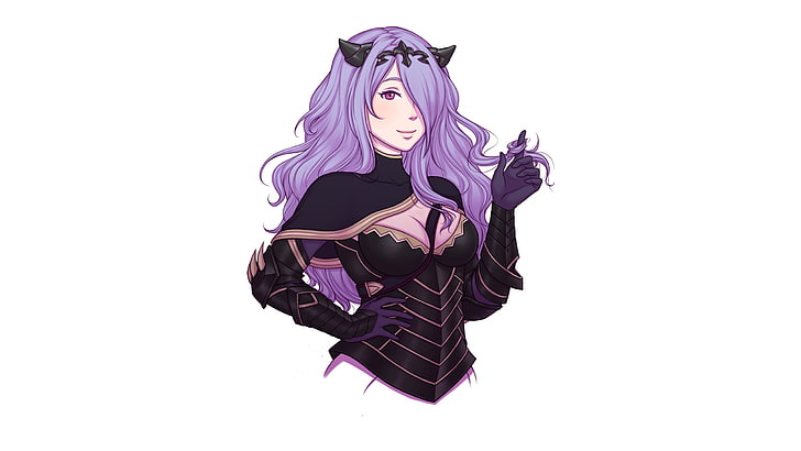 tessuto floreale viola e nero, Camilla (emblema del fuoco), emblema del fuoco, guardando spettatore, capelli viola, Sfondo HD
