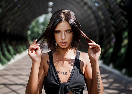 donne, viso, ritratto, tatuaggio, profondità di campo, Sfondo HD HD wallpaper
