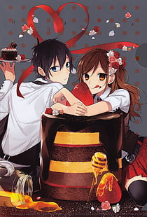 anime, cake, couple, food, horimiya, rose, series, HD wallpaper HD wallpaper