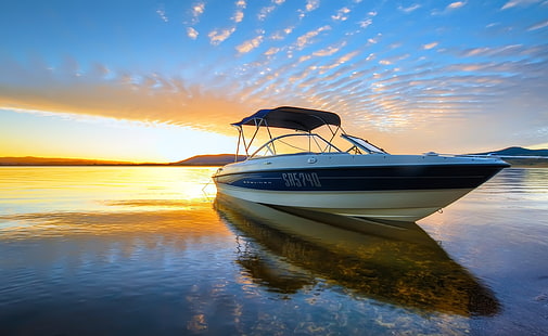 Speed ​​Motor Boat, черно-белая лодка, Природа, Пляж, Скорость, Лодка, Мотор, HD обои HD wallpaper