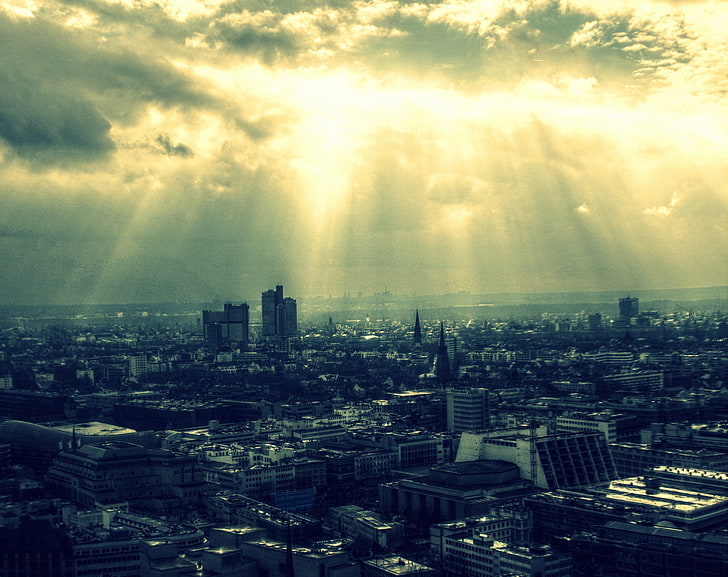 Koln View from the Cathedral, high-rise buildings, Europe, Germany, City, Rays, crepuscular rays, Sunlight, HD wallpaper