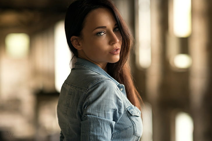Angelina Petrova, model, portrait, depth of field, women, brunette, HD wallpaper