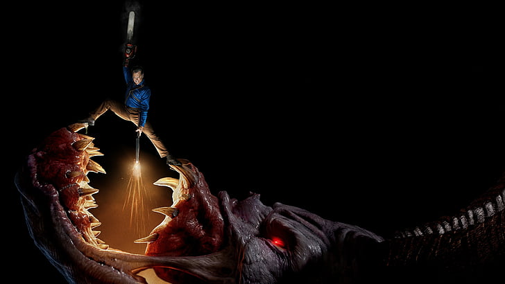 braune Monsterillustration, Asche gegen böse tote Jahreszeit 3, Bruce Campbell, Fernsehserie, 8k, HD-Hintergrundbild