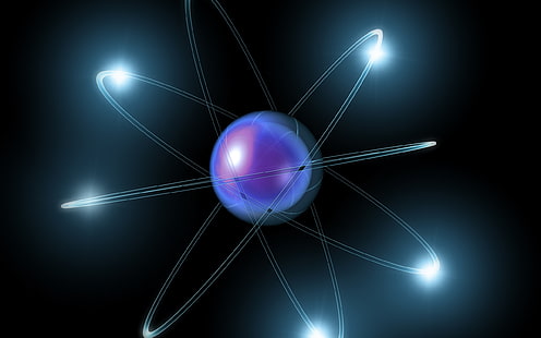 青い原子の図、光、科学、軌道、化学、物理学、原子、電子、 HDデスクトップの壁紙 HD wallpaper