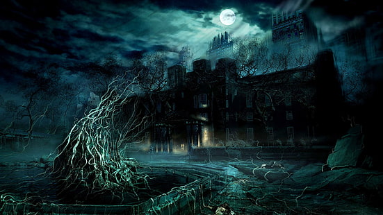 Cena escura do jogo, ilustração de mansão assombrada, escuro, jogo, cena, jogos, HD papel de parede HD wallpaper
