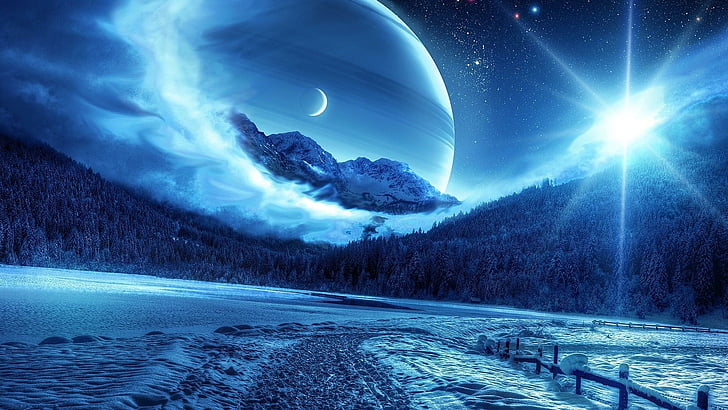 fantasy art, imagination, planet, space, landscape, winter, HD wallpaper