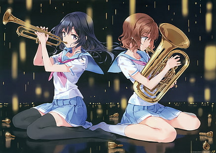 hibike euphonium, kousaka reina, oumae kumiko, school uniform, instrument, Anime, HD wallpaper HD wallpaper