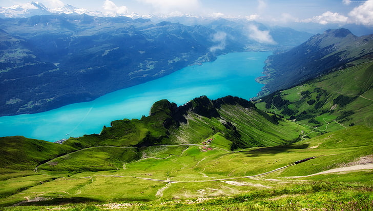 dağlar, göl, çayırlar, 5k, İsviçre, 4k, Alpler, HD masaüstü duvar kağıdı