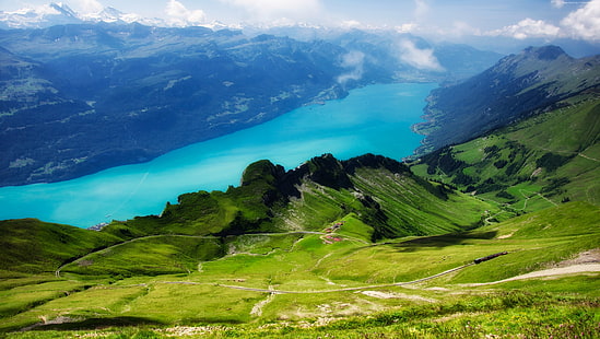 горы, озеро, луга, 5к, Швейцария, 4к, альпы, HD обои HD wallpaper