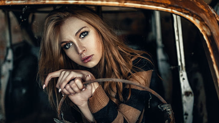 wanita, Damian Piórko, wajah, Carla Sonre, model, wanita dengan mobil, Wallpaper HD
