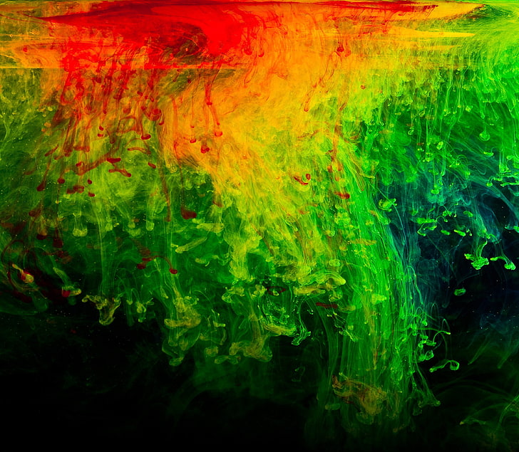 rote, grüne und gelbe abstrakte Malerei, abstrakt, bunt, Rauch, HD-Hintergrundbild