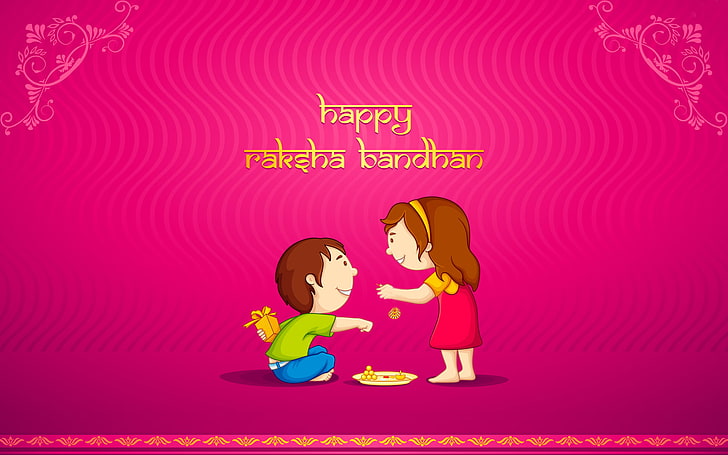 Cute Happy Raksha Bandhan ตัวการ์ตูนชายและหญิงที่มีการซ้อนทับข้อความเทศกาล / วันหยุด Raksha Bandhan วันหยุดเทศกาลน่ารัก, วอลล์เปเปอร์ HD
