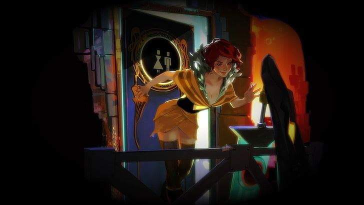 personagem feminina em cartaz vestido amarelo e preto, transistor, vermelho (transistor), HD papel de parede