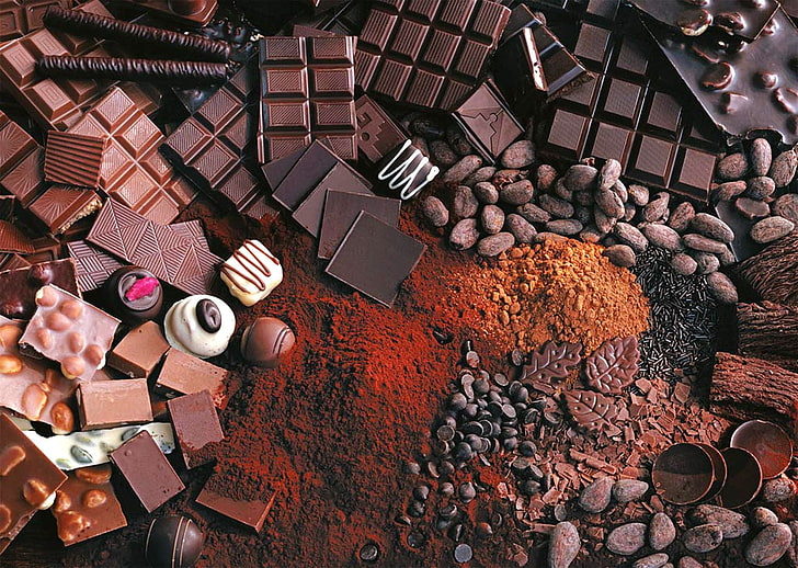 assorted chocolate, chocolate, allsorts, sweet, nuts, cocoa, HD wallpaper
