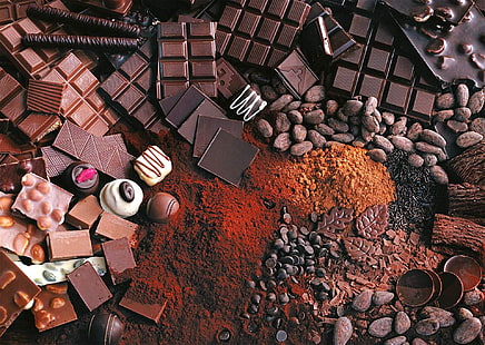 チョコレート盛り合わせ、チョコレート、オールソート、甘い、ナッツ、ココア、 HDデスクトップの壁紙 HD wallpaper
