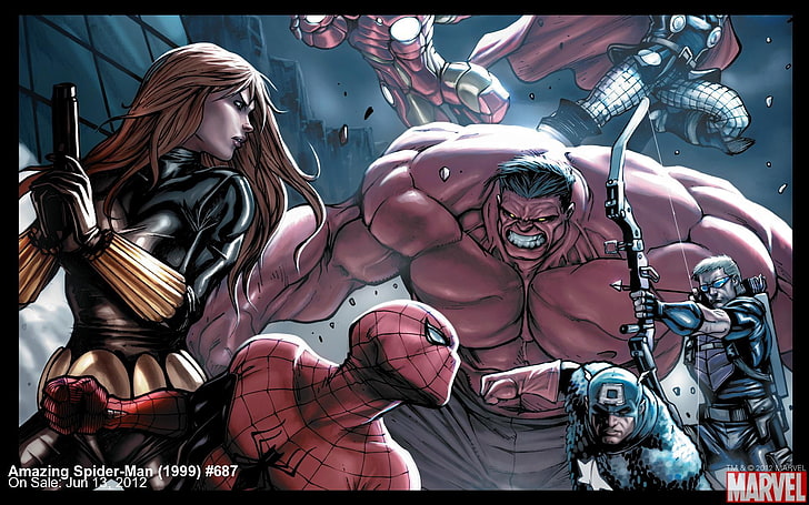 Marvel Avengers wallpaper, Iron Man, Captain America, Spider-man, Thor, Black widow, The Avengers, Avengers, The Amazing Spider-Man, Hawkeye, Red Hulk, HD wallpaper