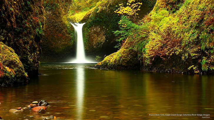 Stansa Bowl Falls, Eagle Creek Gorge, Columbia River Gorge, Oregon, vattenfall, HD tapet