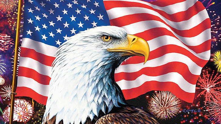 Tapete der amerikanischen Flaggen-Weißkopfseeadler-Symbole von Amerika HD 1920 × 1080, HD-Hintergrundbild