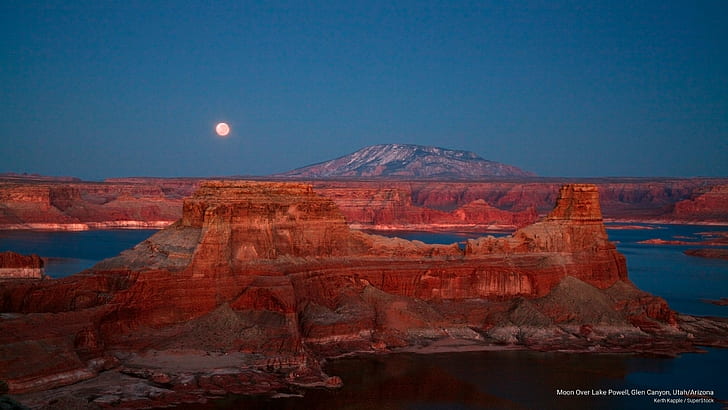 Moon Over Lake Powell, Glen Canyon, Utah/Arizona, Nature, HD wallpaper