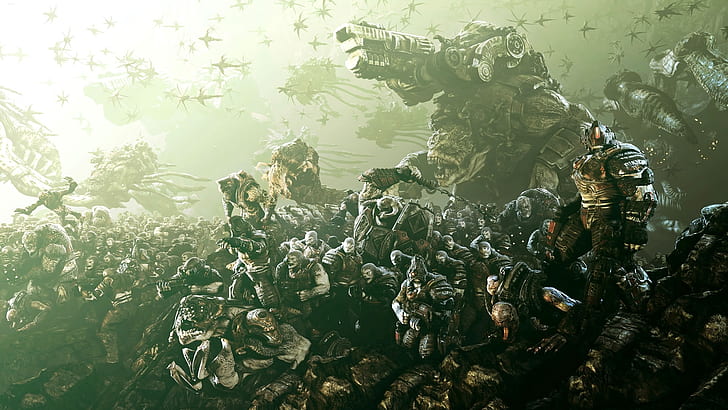 gears of war, army, soldiers, birds, monsters, HD wallpaper