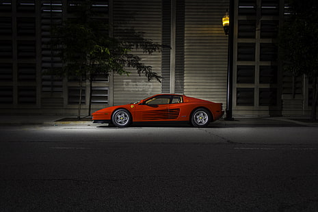 أحمر Ferrari Testarossa coupe، ferrari، testarossa، f110، side view، night، خلفية HD HD wallpaper