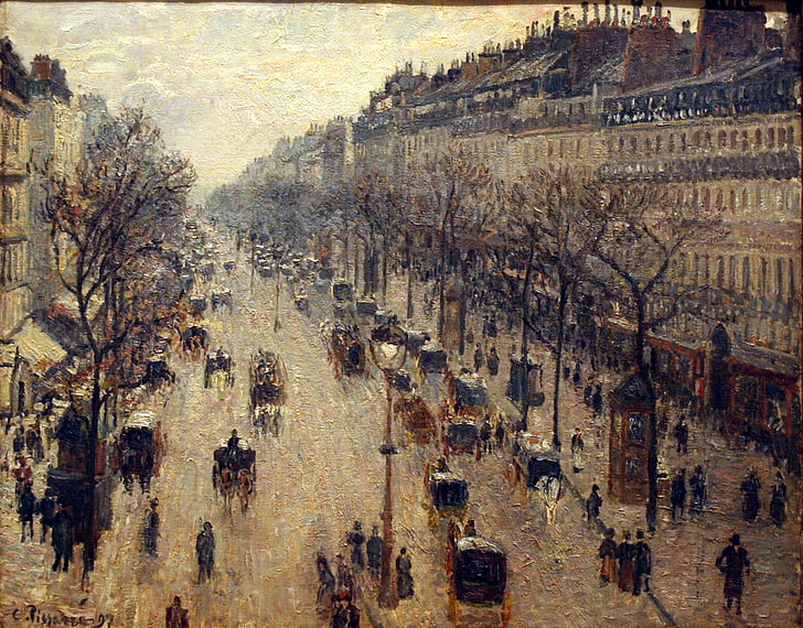 paris målningar vinter frankrike morgon camille pissarro impressionism Nature Winter HD Art, Paris, målningar, HD tapet