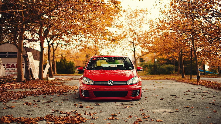 czerwony hatchback Volkswagen, Volkswagen, golf, czerwone samochody, pojazd, Tapety HD