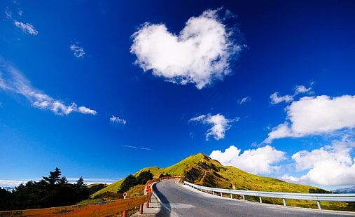 Heart Shaped Cloud, gray concrete road, Love, Cloud, Heart, blue sky, heart shaped cloud, HD wallpaper HD wallpaper